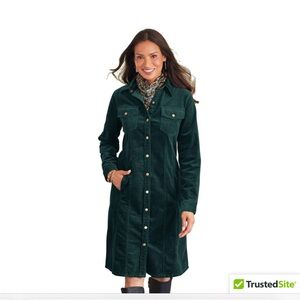 Autumn green corduroy fall jacket. Knee length. Pair with the a fall boot!!